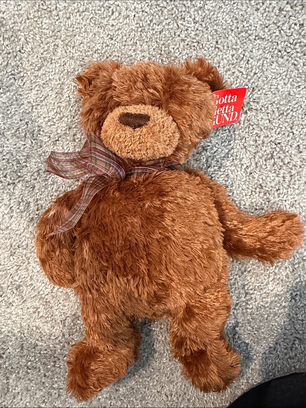 GUND Plush Brown Teddy Bear with Plaid Bow